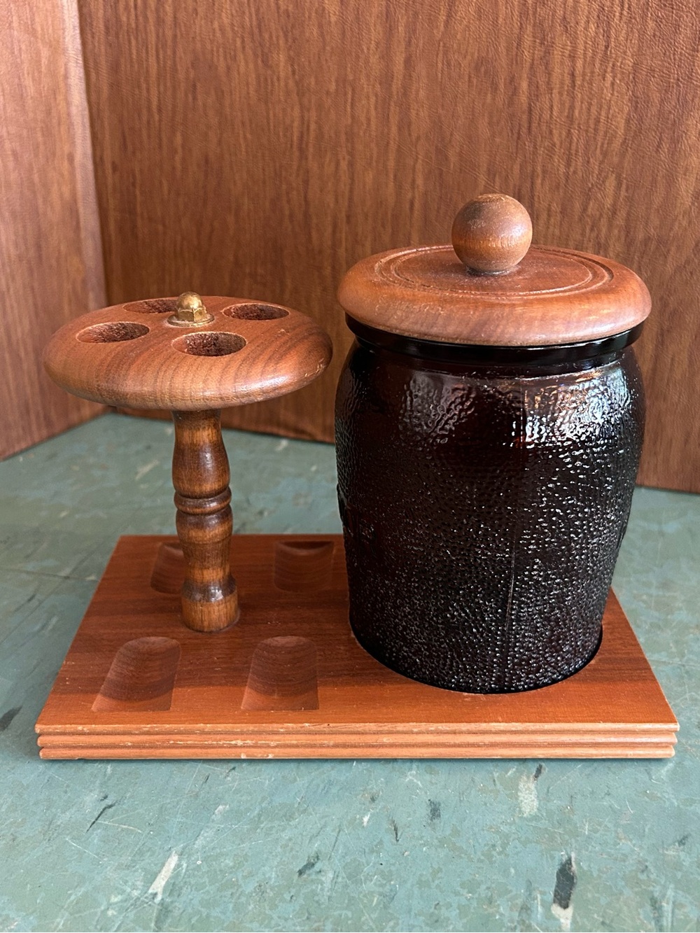 Vintage pipe stand holder antique glass humidor decor